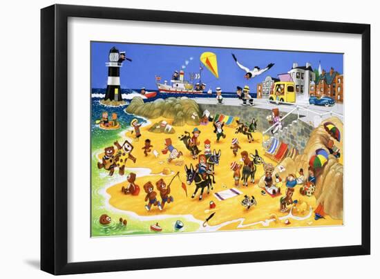 Teddy Bears on the Beach-English School-Framed Giclee Print