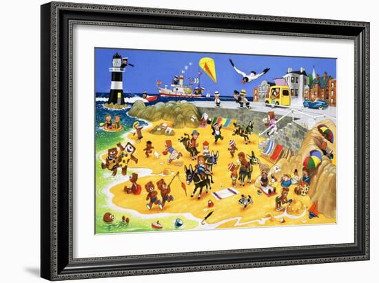 Teddy Bears on the Beach-English School-Framed Giclee Print