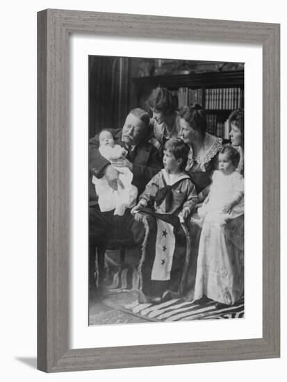 Teddy Roosevelt Holds a Baby in His Arms in a Family Portrait-null-Framed Art Print