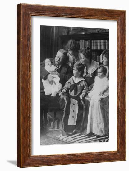 Teddy Roosevelt Holds a Baby in His Arms in a Family Portrait-null-Framed Art Print