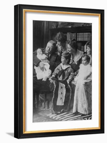 Teddy Roosevelt Holds a Baby in His Arms in a Family Portrait-null-Framed Art Print