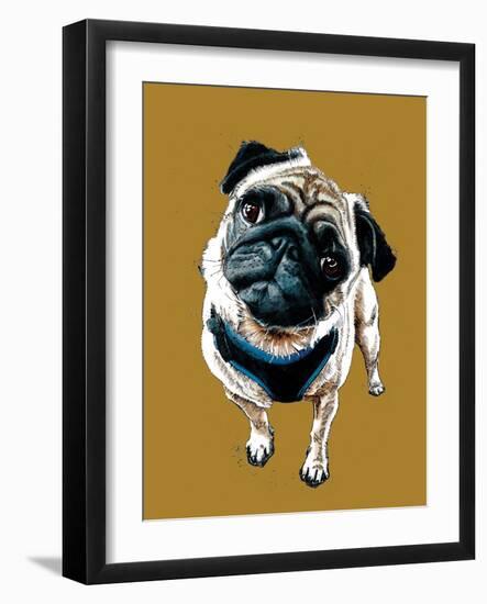 Teddy the Pug on Golden Yellow, 2020, (Pen and Ink)-Mike Davis-Framed Giclee Print