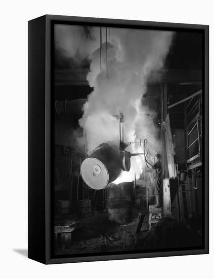 Teeming (Pouring) Molten Iron at Edgar Allens Steel Foundry, Sheffield, South Yorkshire, 1964-Michael Walters-Framed Premier Image Canvas