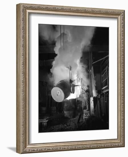 Teeming (Pouring) Molten Iron at Edgar Allens Steel Foundry, Sheffield, South Yorkshire, 1964-Michael Walters-Framed Photographic Print