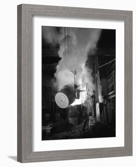 Teeming (Pouring) Molten Iron at Edgar Allens Steel Foundry, Sheffield, South Yorkshire, 1964-Michael Walters-Framed Photographic Print