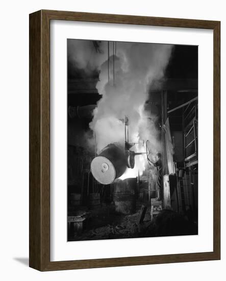 Teeming (Pouring) Molten Iron at Edgar Allens Steel Foundry, Sheffield, South Yorkshire, 1964-Michael Walters-Framed Photographic Print
