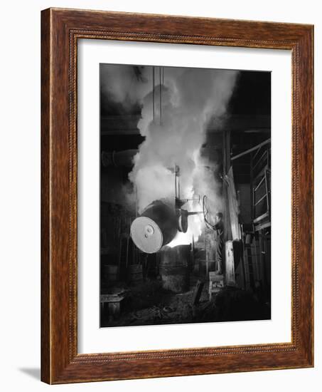 Teeming (Pouring) Molten Iron at Edgar Allens Steel Foundry, Sheffield, South Yorkshire, 1964-Michael Walters-Framed Photographic Print