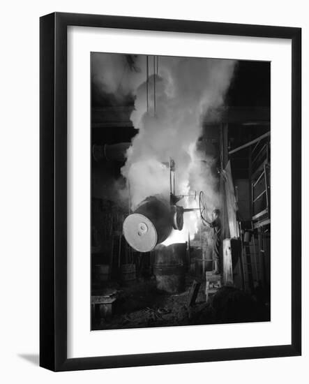 Teeming (Pouring) Molten Iron at Edgar Allens Steel Foundry, Sheffield, South Yorkshire, 1964-Michael Walters-Framed Photographic Print