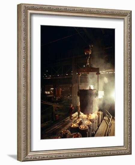 Teeming (Pouring) Molten Iron, Brown Bayley Steels, Sheffield, South Yorkshire, 1968-Michael Walters-Framed Photographic Print