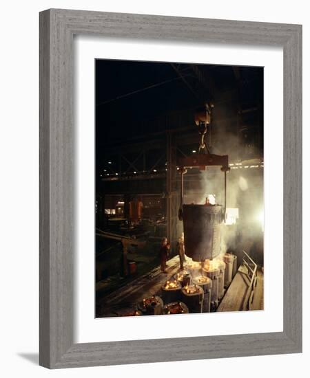 Teeming (Pouring) Molten Iron, Brown Bayley Steels, Sheffield, South Yorkshire, 1968-Michael Walters-Framed Photographic Print