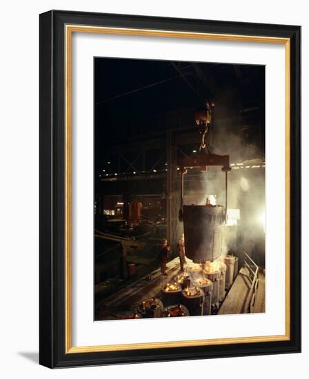 Teeming (Pouring) Molten Iron, Brown Bayley Steels, Sheffield, South Yorkshire, 1968-Michael Walters-Framed Photographic Print