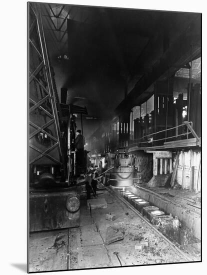 Teeming (Pouring) Molten Steel, Park Gate Iron and Steel Co, Rotherham, South Yorkshire, April 1955-Michael Walters-Mounted Photographic Print