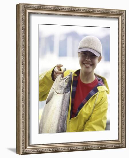 Teen Girl Holding a Fish-null-Framed Photographic Print