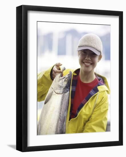 Teen Girl Holding a Fish-null-Framed Photographic Print