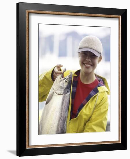 Teen Girl Holding a Fish-null-Framed Photographic Print