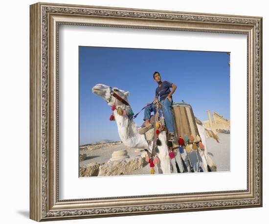 Teenage Boy on Camel in Front of the Great Colonnade, Palmyra, Syria, Middle East-Alison Wright-Framed Photographic Print