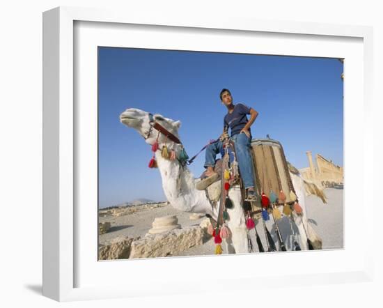 Teenage Boy on Camel in Front of the Great Colonnade, Palmyra, Syria, Middle East-Alison Wright-Framed Photographic Print