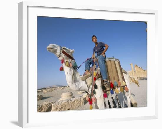 Teenage Boy on Camel in Front of the Great Colonnade, Palmyra, Syria, Middle East-Alison Wright-Framed Photographic Print