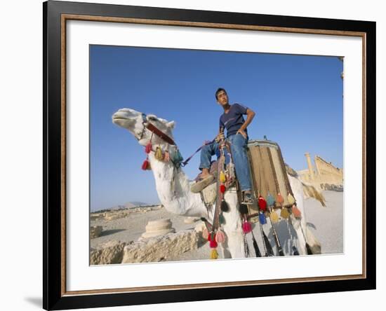 Teenage Boy on Camel in Front of the Great Colonnade, Palmyra, Syria, Middle East-Alison Wright-Framed Photographic Print