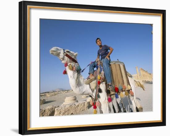 Teenage Boy on Camel in Front of the Great Colonnade, Palmyra, Syria, Middle East-Alison Wright-Framed Photographic Print