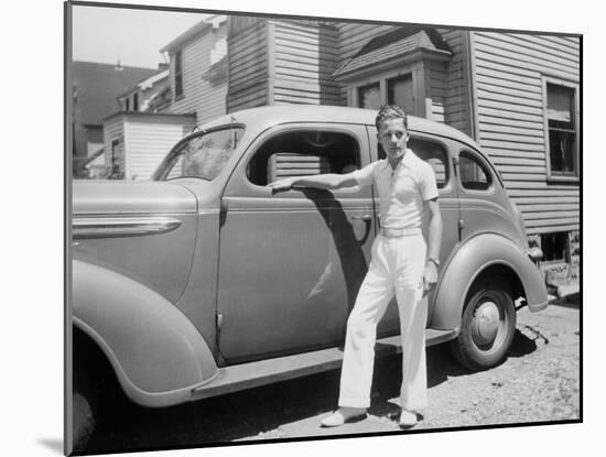 Teenage Boy Poses with the Family Car, Ca. 1940.-Kirn Vintage Stock-Mounted Photographic Print