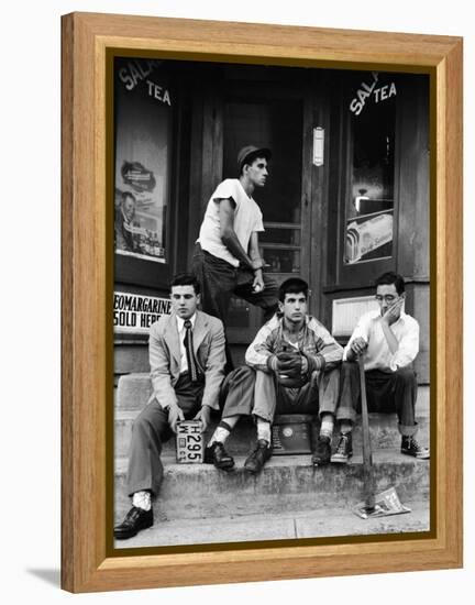 Teenage Boys Hangout on Stoop of Local Store Front-Gordon Parks-Framed Premier Image Canvas