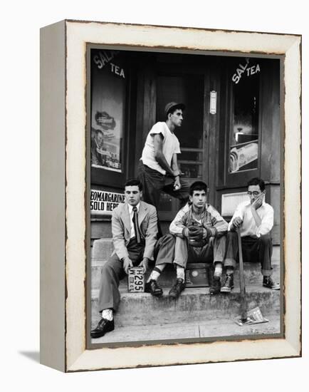 Teenage Boys Hangout on Stoop of Local Store Front-Gordon Parks-Framed Premier Image Canvas