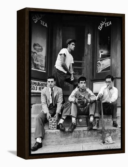 Teenage Boys Hangout on Stoop of Local Store Front-Gordon Parks-Framed Premier Image Canvas