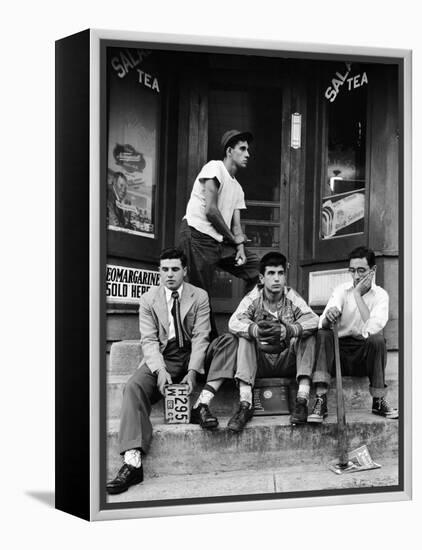 Teenage Boys Hangout on Stoop of Local Store Front-Gordon Parks-Framed Premier Image Canvas