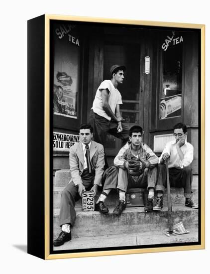 Teenage Boys Hangout on Stoop of Local Store Front-Gordon Parks-Framed Premier Image Canvas