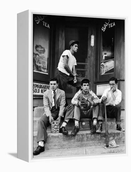 Teenage Boys Hangout on Stoop of Local Store Front-Gordon Parks-Framed Premier Image Canvas