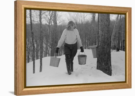 Teenage Girl Gathering Sap from Sugar Maple Trees, North Bridgewater, Vermont, 1940-Marion Post Wolcott-Framed Premier Image Canvas