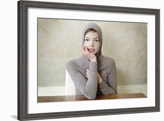 Teenage Girl with Hoodes Sweater, Thoughtful, Portrait-Axel Schmies-Framed Photographic Print