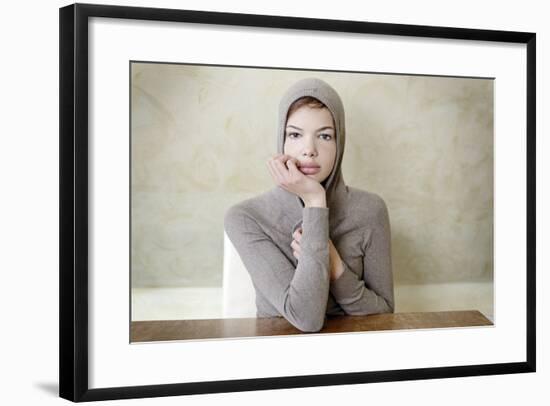 Teenage Girl with Hoodes Sweater, Thoughtful, Portrait-Axel Schmies-Framed Photographic Print