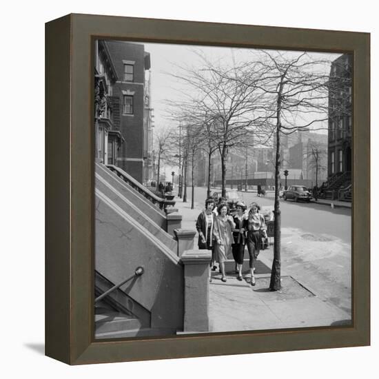 Teenage Girls Walking Down Sidewalk in Brooklyn, NY, 1949-Ralph Morse-Framed Premier Image Canvas