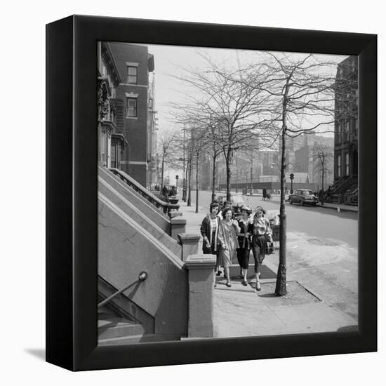 Teenage Girls Walking Down Sidewalk in Brooklyn, NY, 1949-Ralph Morse-Framed Premier Image Canvas