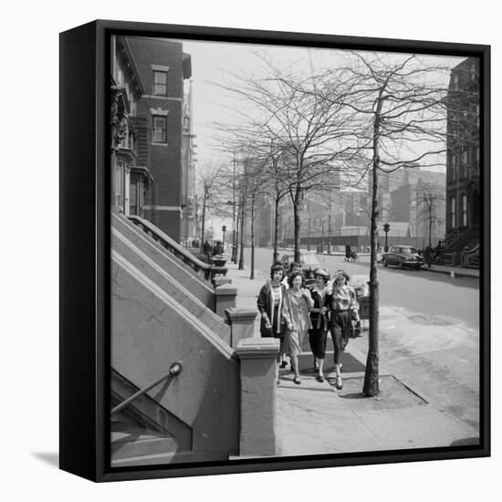 Teenage Girls Walking Down Sidewalk in Brooklyn, NY, 1949-Ralph Morse-Framed Premier Image Canvas