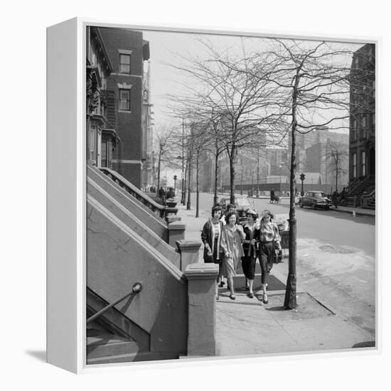 Teenage Girls Walking Down Sidewalk in Brooklyn, NY, 1949-Ralph Morse-Framed Premier Image Canvas