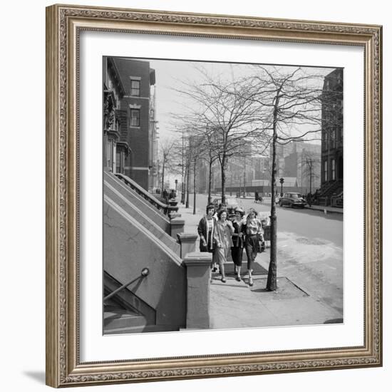 Teenage Girls Walking Down Sidewalk in Brooklyn, NY, 1949-Ralph Morse-Framed Photographic Print