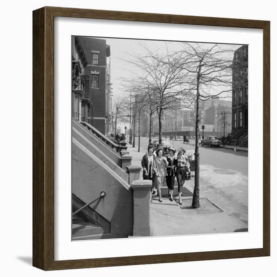 Teenage Girls Walking Down Sidewalk in Brooklyn, NY, 1949-Ralph Morse-Framed Photographic Print