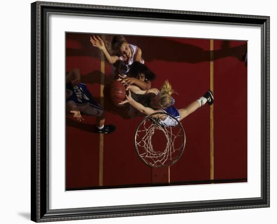 Teenage Girs Playing High School Basketball-null-Framed Photographic Print