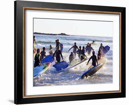 Teenage Surfers Running with Their Boards Towards the Water at a Life Saving Competition-Yadid Levy-Framed Photographic Print