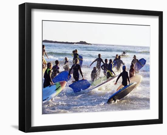 Teenage Surfers Running with Their Boards Towards the Water at a Life Saving Competition-Yadid Levy-Framed Photographic Print