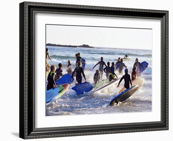 Teenage Surfers Running with Their Boards Towards the Water at a Life Saving Competition-Yadid Levy-Framed Photographic Print