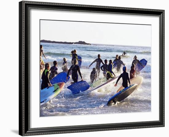 Teenage Surfers Running with Their Boards Towards the Water at a Life Saving Competition-Yadid Levy-Framed Photographic Print