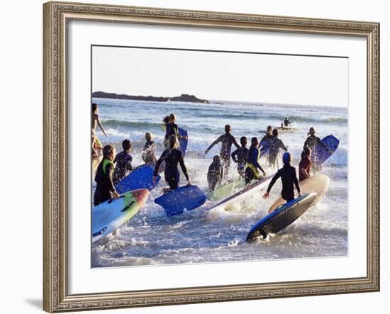 Teenage Surfers Running with Their Boards Towards the Water at a Life Saving Competition-Yadid Levy-Framed Photographic Print