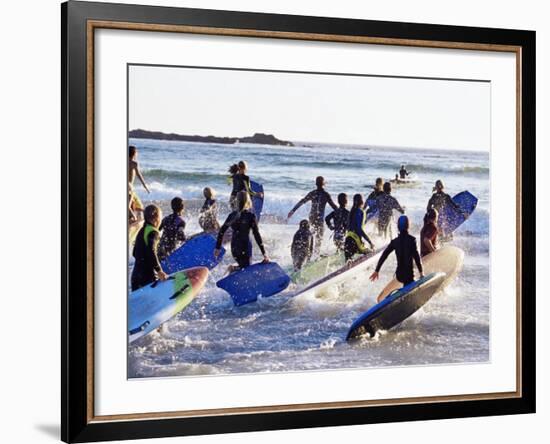 Teenage Surfers Running with Their Boards Towards the Water at a Life Saving Competition-Yadid Levy-Framed Photographic Print