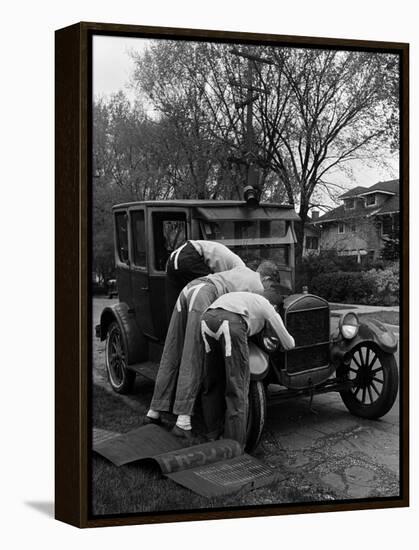 Teenaged Boys Working on a 1927 Ford Model T Automobile-Nina Leen-Framed Premier Image Canvas