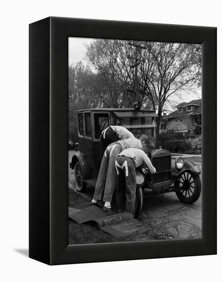 Teenaged Boys Working on a 1927 Ford Model T-Nina Leen-Framed Premier Image Canvas