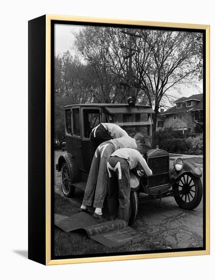 Teenaged Boys Working on a 1927 Ford Model T-Nina Leen-Framed Premier Image Canvas